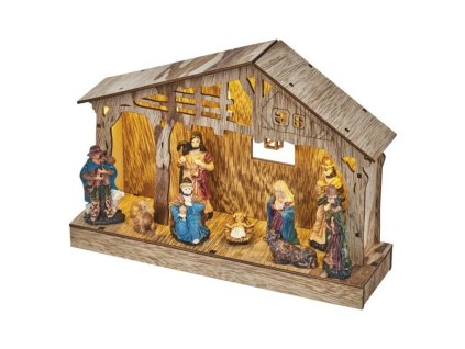 LED vánoční betlém dřevěný, 19 cm, 3x AA, vnitřní, teplá bílá, časovač