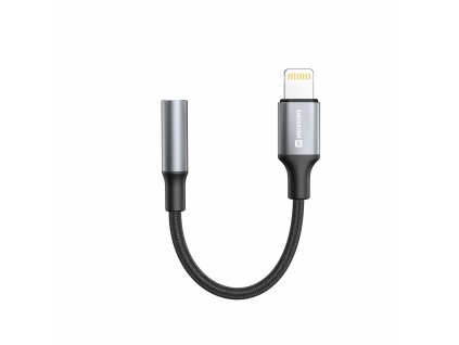 SWISSTEN redukce Lightning JACK 3,5mm textilní 0,15m černá