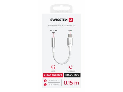 SWISSTEN redukce USB-C JACK 3,5mm textilní 0,15m bílá