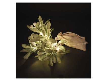 LED dekorace – větvička jmelí, 2x AA, teplá bílá, časovač