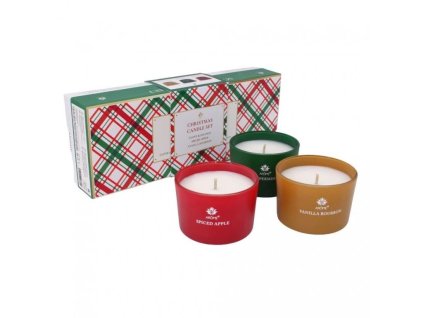 AROME vánoční svíčka vosková ve skle sada 3ks 85g Spiced Apple, Peppermint Vanilla, Bourbon 0323