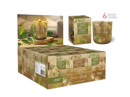 Bartek svíčka vosková ve skle  150g golden ginko odstín zeleně a bronzu s dřevěným knotem 0137