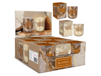 Bartek svíčka vosková ve skle  150g zlatý a antický mramor 0135