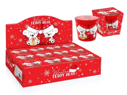 Bartek vánoční svíčka vosková ve skle  115g vánoční medvídek 0141