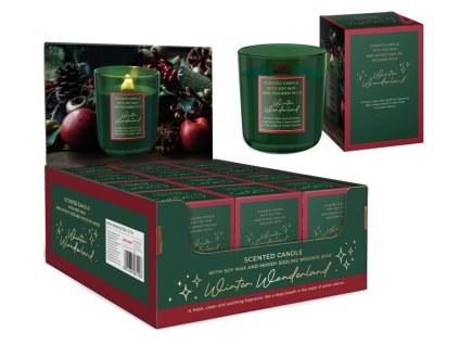 Bartek vánoční svíčka vosková ve skle  150g zimní říše divů s dřevěným knotem 0157