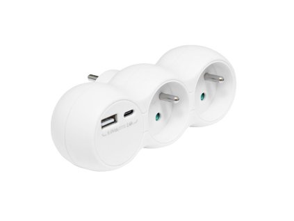 Ecolite XQBZ-01/3 rozbočka 2x kulatá v řadě + 1xUSB, 1xUSB-C