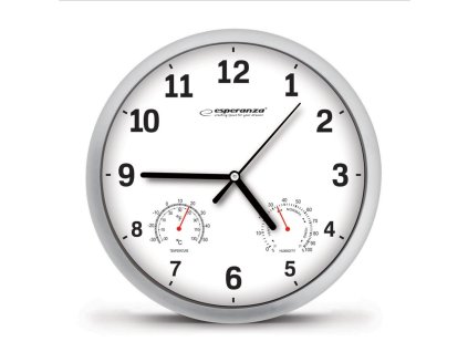 Esperanza EHC016W hodiny nástěnné LYON průměr 25cm teplota vlhkost bílá - bílý ciferník