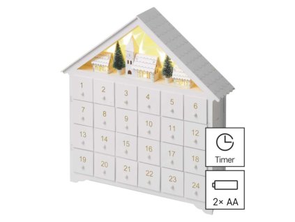 LED adventní kalendář dřevěný, 35x33 cm, 2x AA, vnitřní, teplá bílá, časovač