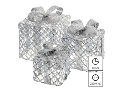 LED dárky, 3 velikosti, vnitřní, studená bílá, časovač