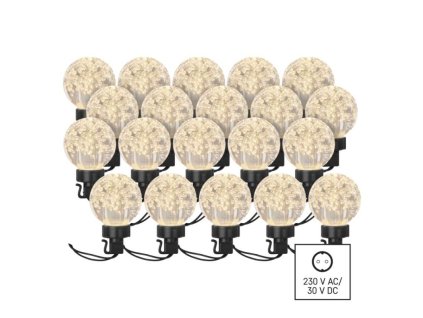 LED světelný řetěz – 20x párty žárovky, 7,6 m, venkovní i vnitřní, teplá bílá