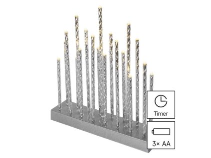 LED svícen stříbrný, 28,5 cm, 3x AA, vnitřní, teplá bílá, časovač