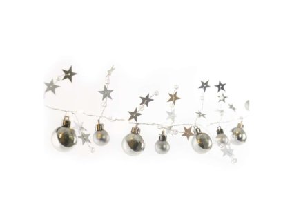 LED vánoční girlanda, stříbrné koule s hvězdami 1,9 m, 2x AA, vnitřní, teplá bílá, časovač