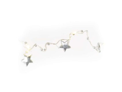 LED vánoční řetěz stříbrný – hvězdičky, 1,9 m, 2x AA, vnitřní, teplá bílá, časovač