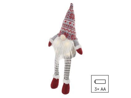 LED vánoční skřítek sedící, 27 cm, 3x AA, vnitřní, teplá bílá