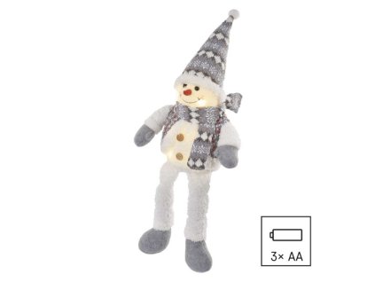 LED vánoční sněhulák sedící, 31 cm, 3x AA, vnitřní, teplá bílá