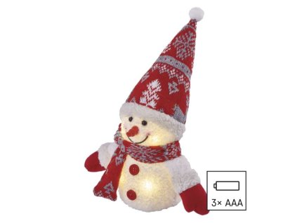 LED vánoční sněhulák svítící, 25 cm, 3x AAA, vnitřní, teplá bílá