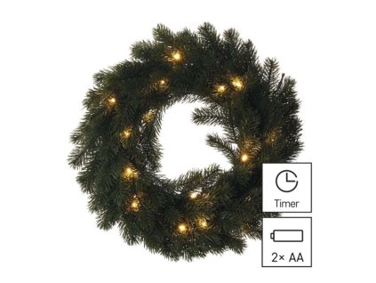 LED vánoční věnec, 40 cm, 2x AA, vnitřní, teplá bílá, časovač