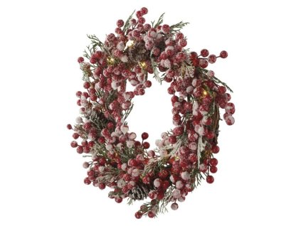 LED zdobený vánoční věnec, 38 cm, 3x AA, vnitřní, teplá bílá, časovač