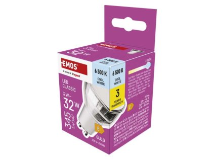 LED žárovka Classic MR16 stříbrná/ GU10 / 3 W (32 W) / 345 lm / studená bílá