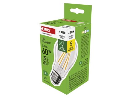 LED žárovka Filament A60 A CLASS/ E27 / 3,8 W (60 W) / 806 lm / neutrální bílá