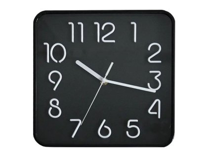 MAT hodiny nástěnné 25,3x25,3cm 3D ciferník sklo plast černé (615024)