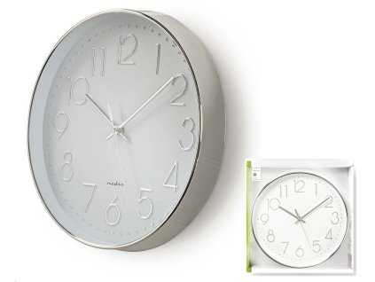 Nedis CLWA015PC30SR nástěnné hodiny ø 30cm bíla/stříbrná