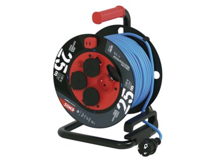 Počasí odolný prodluž. kabel na bubnu 25 m / 4 zásuvky / modrý / PVC / 230 V / 1,5 mm2