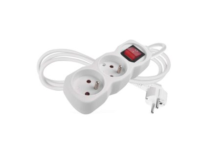 Prodlužovací kabel 1,4 m / 2 zásuvky / s vypínačem / bílý / PVC / 1 mm2