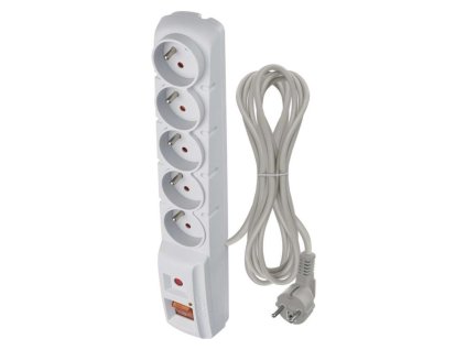 Přepěťová ochrana – 5 zásuvek, 3m, šedá