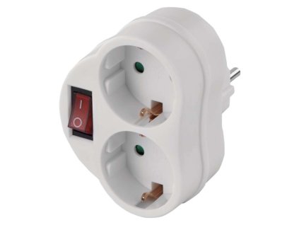 Rozbočovací zásuvka SCHUKO 2× kulatá s vypínačem, bílá