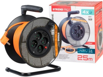 Strend Pro DG-FB04 buben 25m plast 4xzas. 3x1,5mm oranžová (213053)