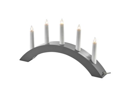 Svícen na 5x žárovičku E10 dřevěný šedý, oblouk, 20x38 cm, vnitřní, teplá bílá