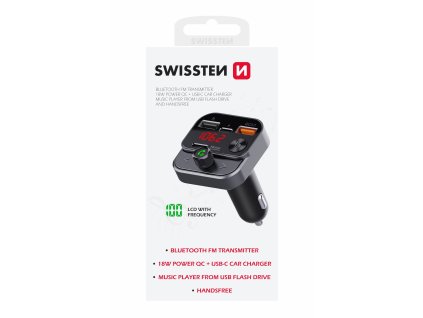 SWISSTEN Bluetooth USB  FM Transmitter + USB-C  12W, USB-A  18W.