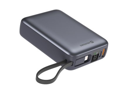 SWISSTEN EXTRA SMALL POWER BANK 20000 mAh integrovaný kabel USB-C a Lightning silver