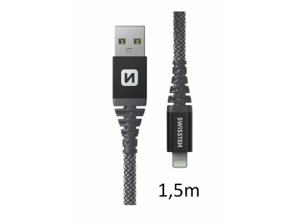 SWISSTEN kabel USB Lightning kevlarový 1,5m 3A 60W antracitová