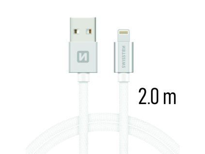 SWISSTEN kabel USB Lightning textilní 2m 3A stříbrná