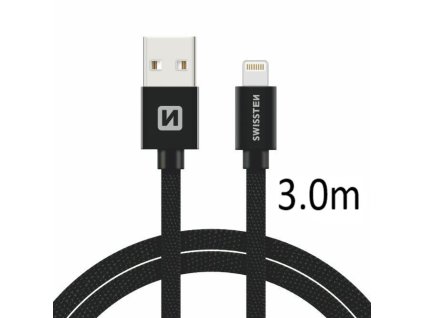 SWISSTEN kabel USB Lightning textilní 3m 3A černá