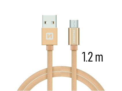 SWISSTEN kabel USB microUSB textilní 1,2m 3A zlatá