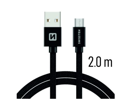 SWISSTEN kabel USB microUSB textilní 2m 3A černá