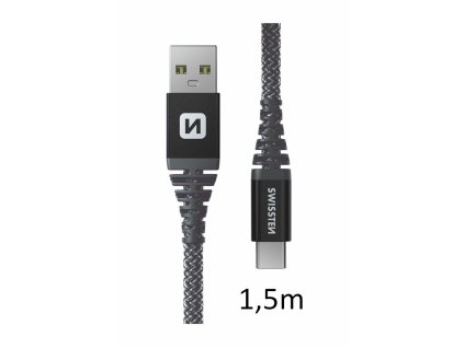 SWISSTEN kabel USB USB-C kevlarový 1,5m 3A 60W antracitová