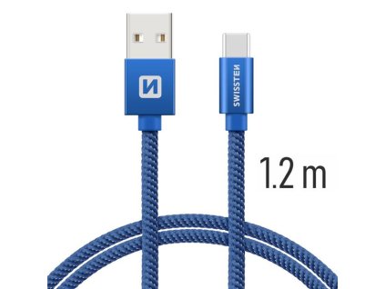 SWISSTEN kabel USB USB-C textilní 1,2m 3A modrá