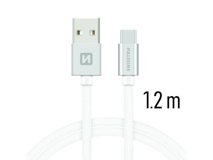 SWISSTEN kabel USB USB-C textilní 1,2m 3A stříbrná