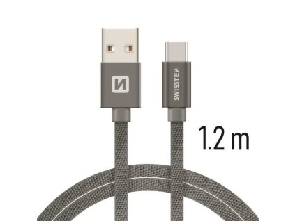 SWISSTEN kabel USB USB-C textilní 1,2m 3A šedá