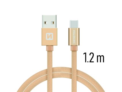 SWISSTEN kabel USB USB-C textilní 1,2m 3A zlatá