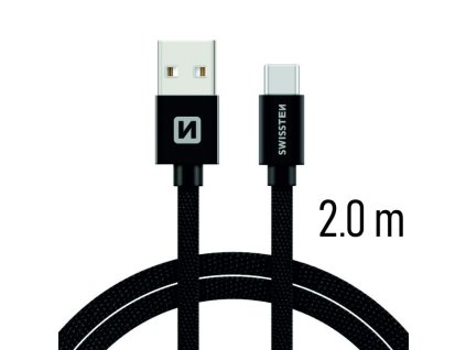 SWISSTEN kabel USB USB-C textilní 2m 3A černá