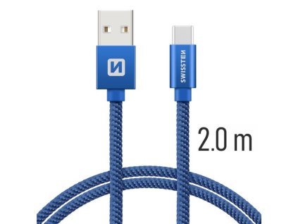 SWISSTEN kabel USB USB-C textilní 2m 3A modrá