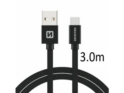 SWISSTEN kabel USB USB-C textilní 3m 3A černá