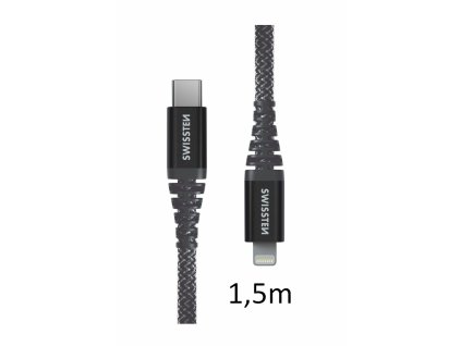 SWISSTEN kabel USB-C Lightning kevlarový 1,5m 3A 60W antracitová