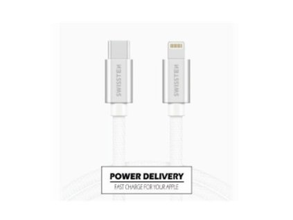SWISSTEN kabel USB-C Lightning MFI textilní 1,2m 3A stříbrná