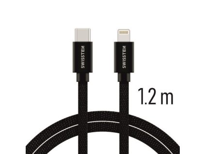 SWISSTEN kabel USB-C Lightning textilní 1,2m 3A černá (vhodné do aut)